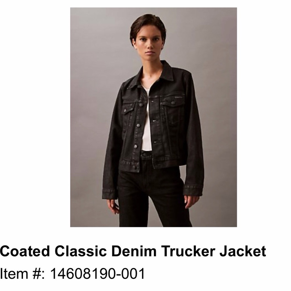 Black Calvin Klein Coated classic Denim Trucker Jacket - Picture 2 of 4